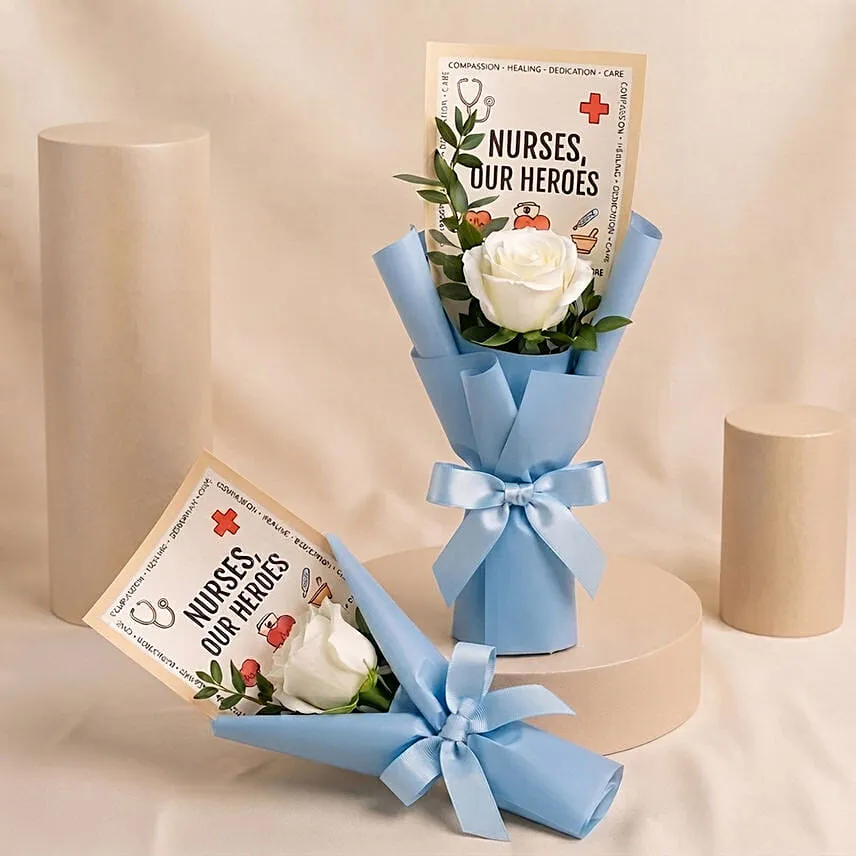 Nurses, Our Heroes - White Rose Mini Bouquet x2