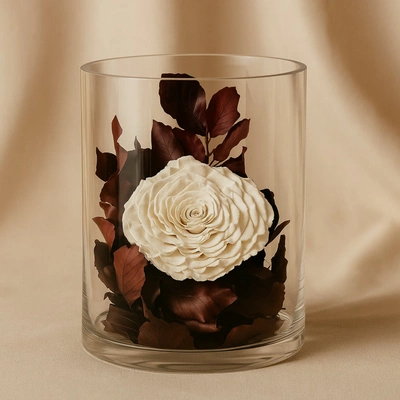 Elegant Classic White Forever Rose in Glass Vase