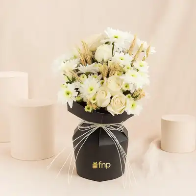White Mixed Flowers Bouquet in New Elegant Sleeve