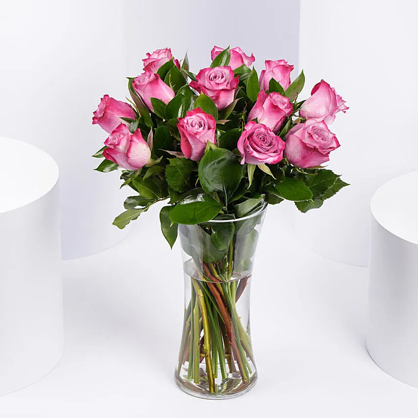 Vase Of 12 Mystic Purple Roses