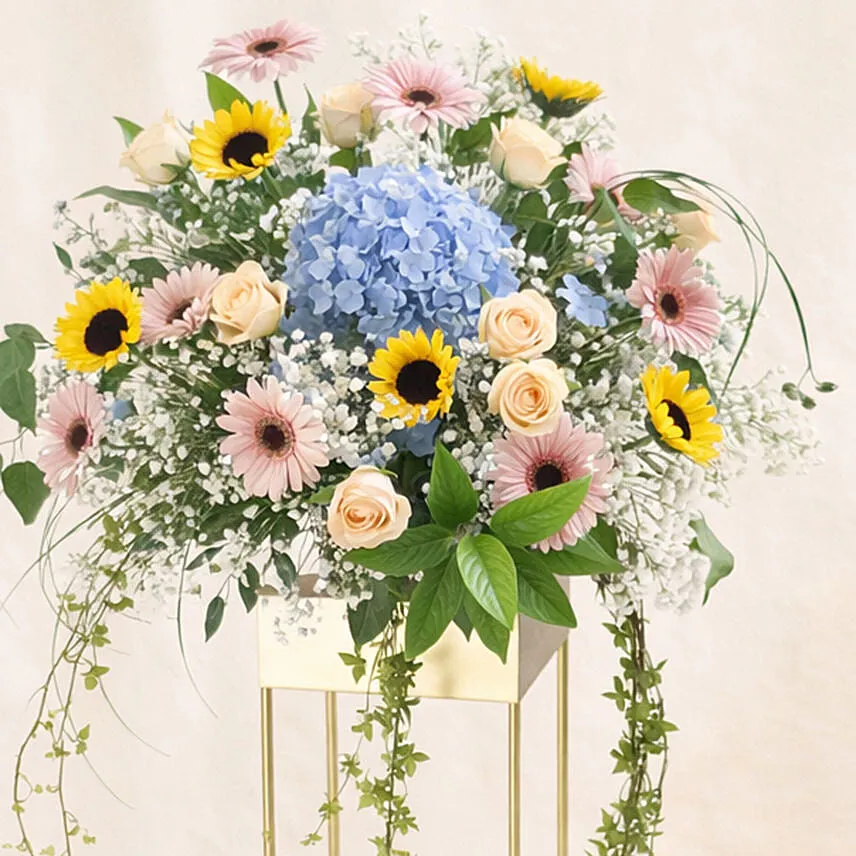 Mixed Flowers Golden Stand