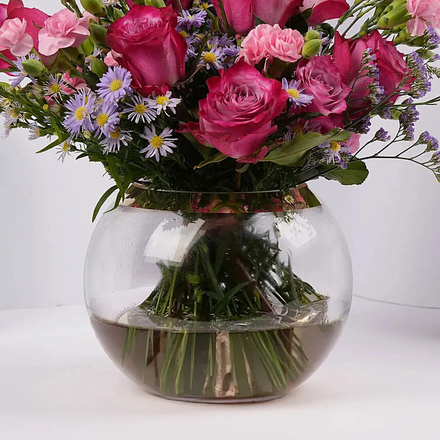 Elegant Rose and Carnation Bouquet in Glass Vase