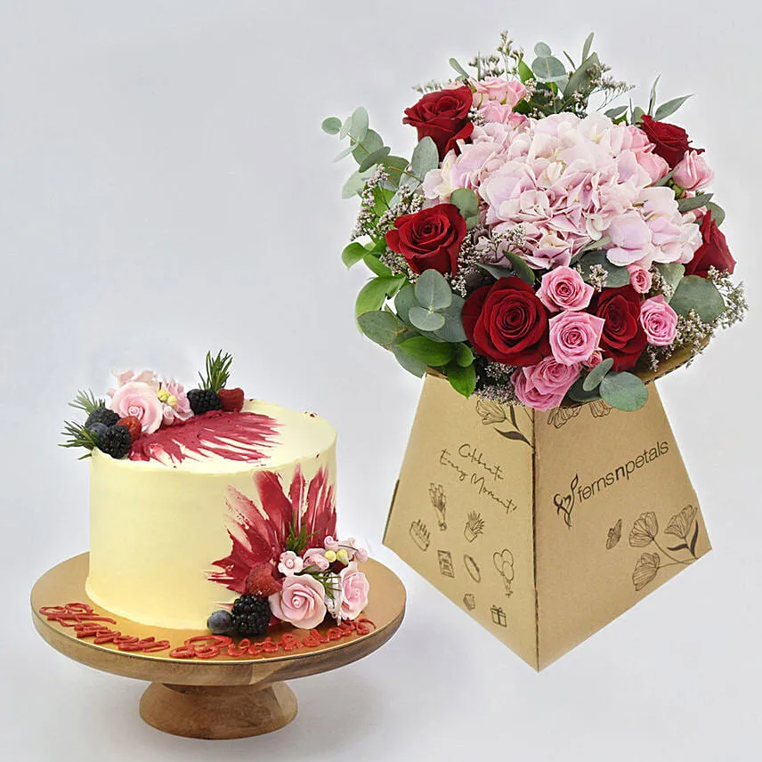 Birthday Surprise Marble Cake and Flowers