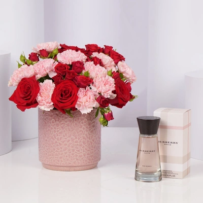 Eternal Love Flowers in Floral Print Ceramic Vase - With Perfume