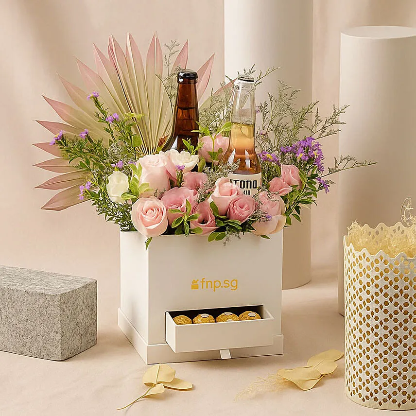 Floral & Beer Gift Box with Ferrero Rocher