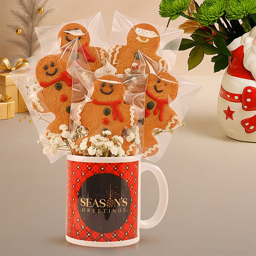 Christmas with Festive Floral & Gingerbread Mug Arrangement