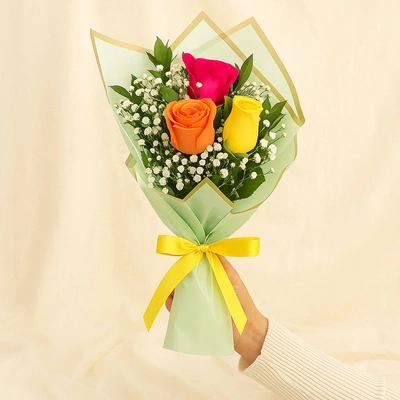 Three Mix Roses Hand Bouquet