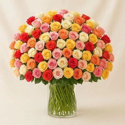 Amazing 100 Roses Glass Vase - Multicolor