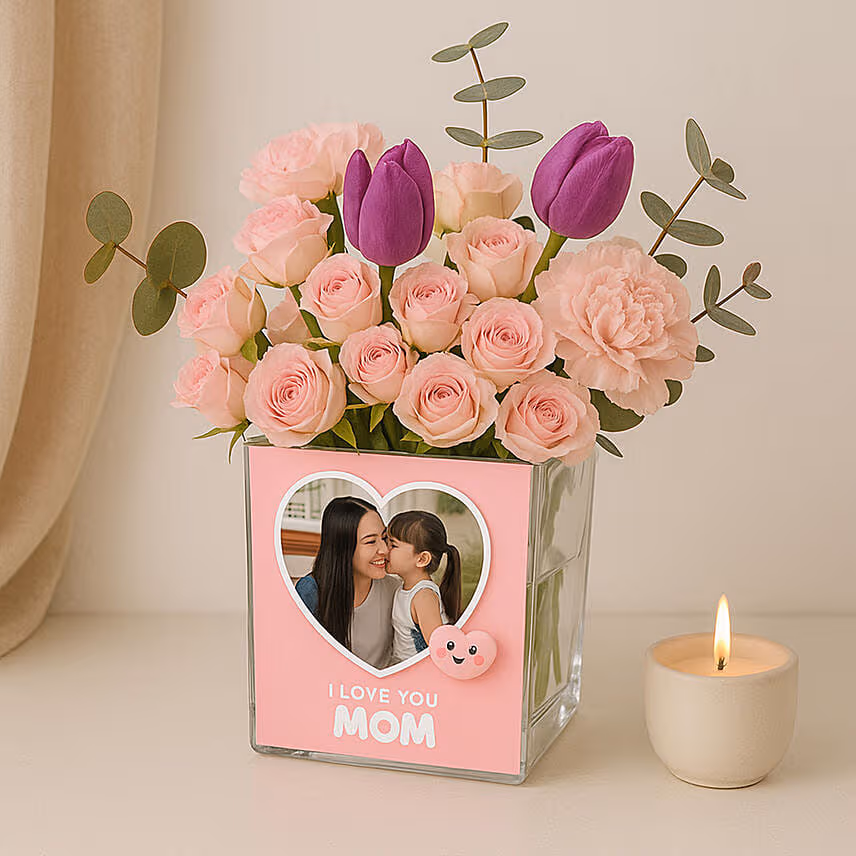 Love You Mama Personalised Pink Flowers Vase