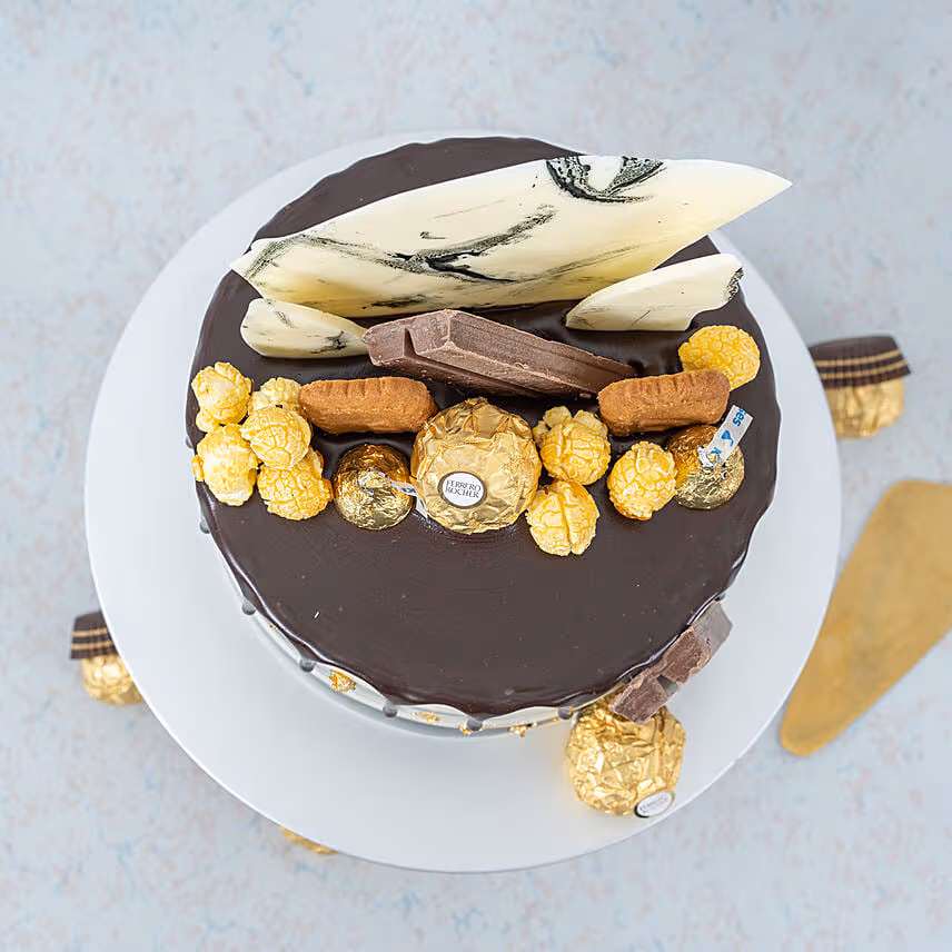 Black and White Chocolate and Biscuit Strawberry Cake 8 inch