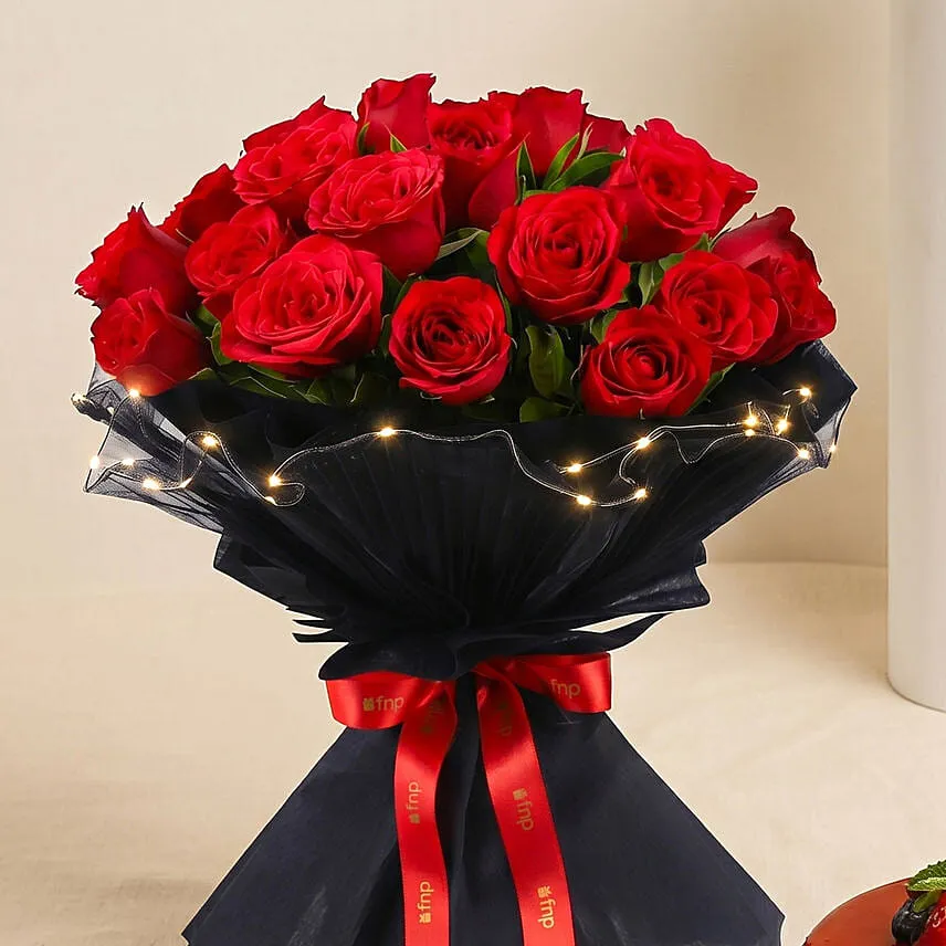 LED Elegance Rose Bouquet with Cake