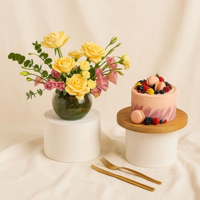 Fruits & Macaroon Cake With Flower Bowl