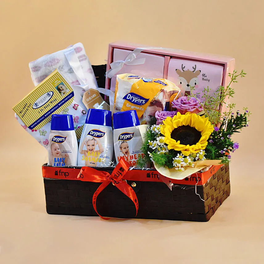 Brown Straw Basket Baby Care Hamper