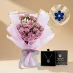 Exquisite Purple Rose Bouquet & Blue Gemstone Silver Necklace Set