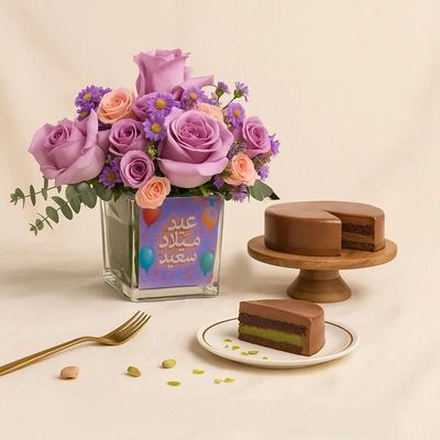 Happy Birthday Dubai Chocolate Cake n Elegant Blooms