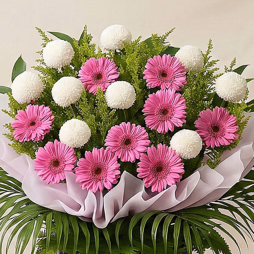 Gerberas N White Ball Mums Flower Stand