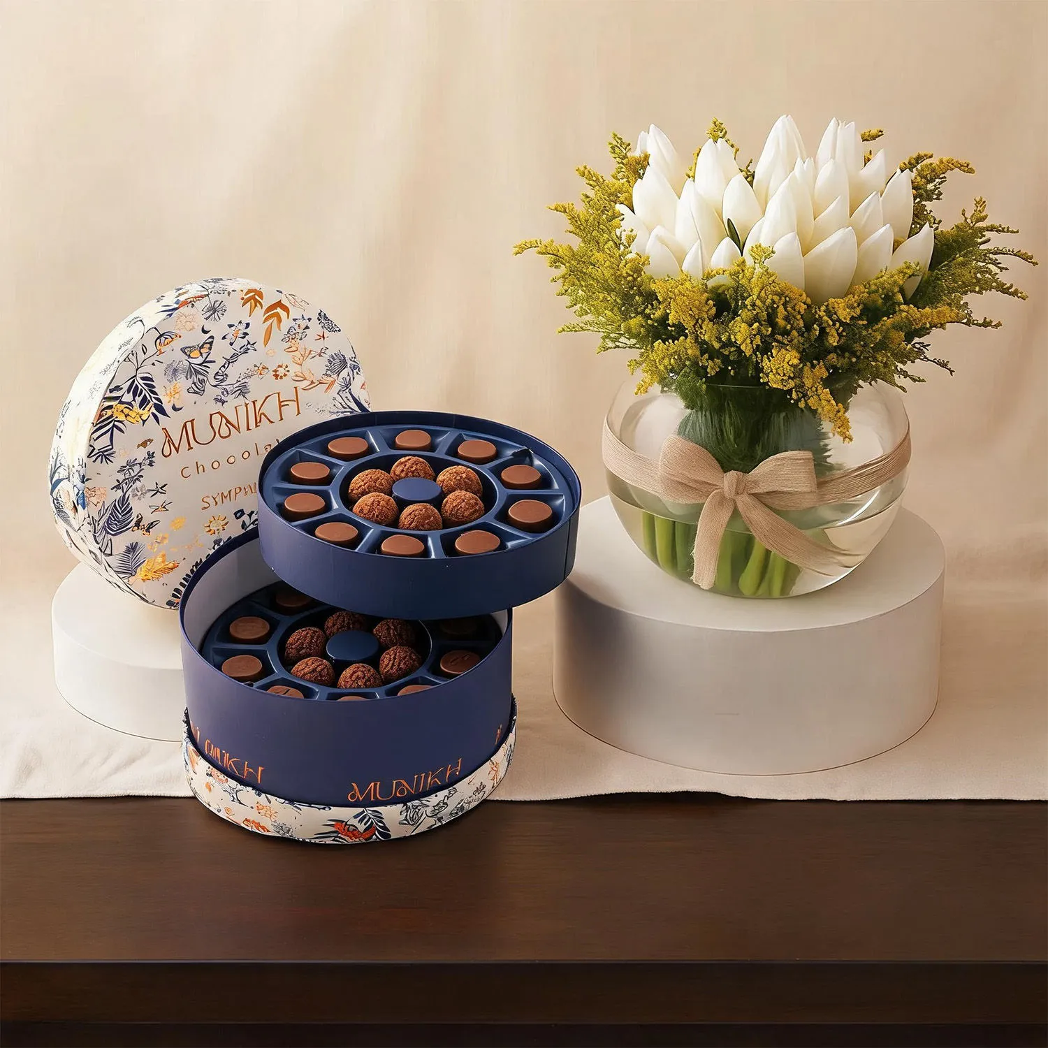 MUNIKH Chocolate Symphony n White Tulip Vase