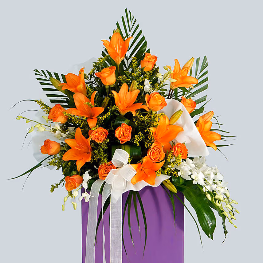 Vibrant Mixed Flowers Purple Cardboard Stand