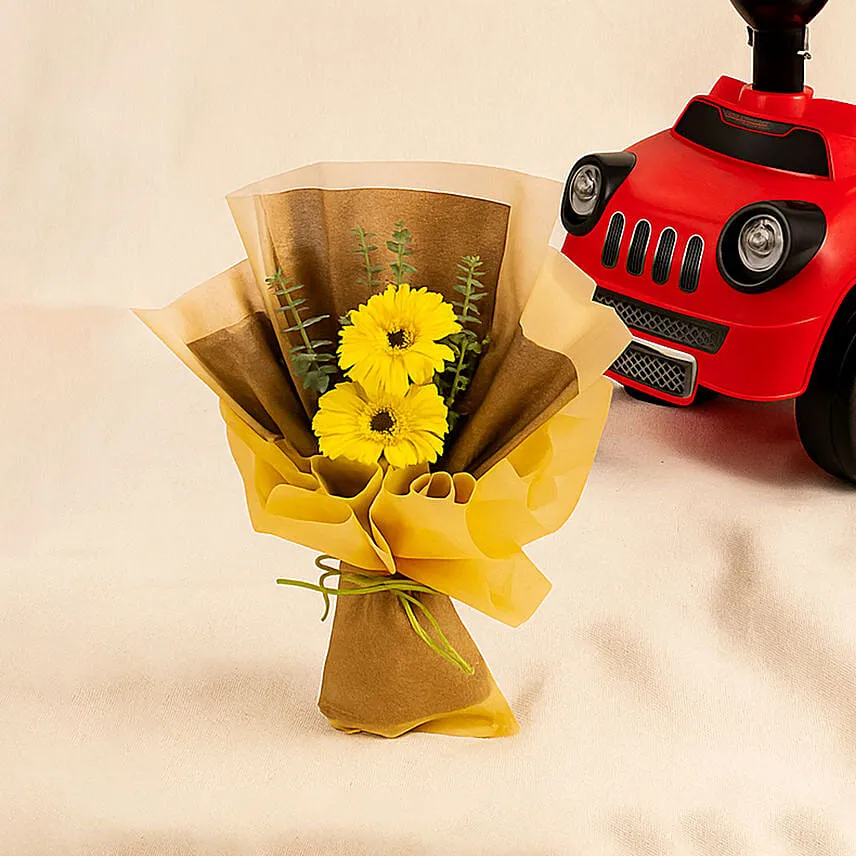 Ride On Push Car and Love Charm Bouquet