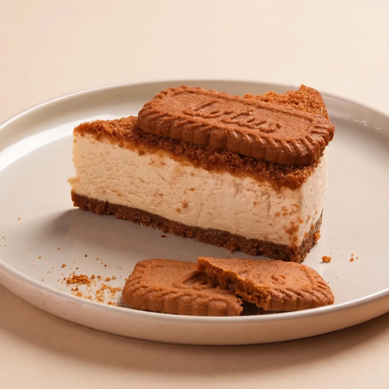 Indulgent Caramel Crunch Cheesecake Slice with Biscuit