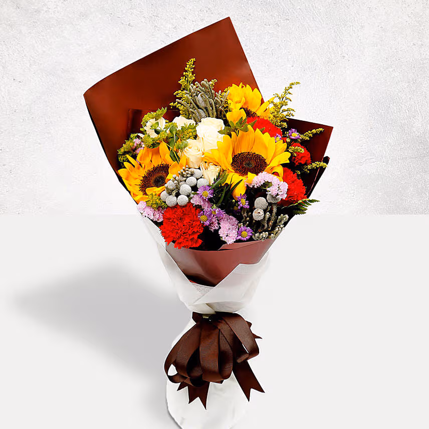 Mocha Cake and Beautiful Floral Bouquet