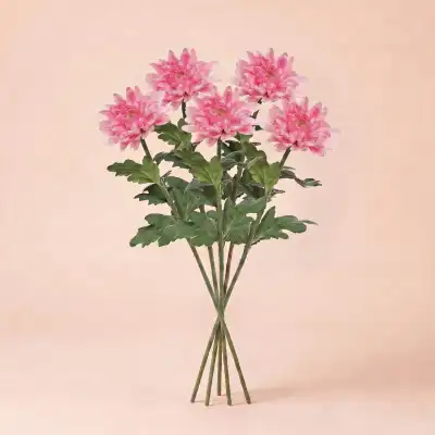 Elegant Pink Chrysanthemum Stems - Set of 5