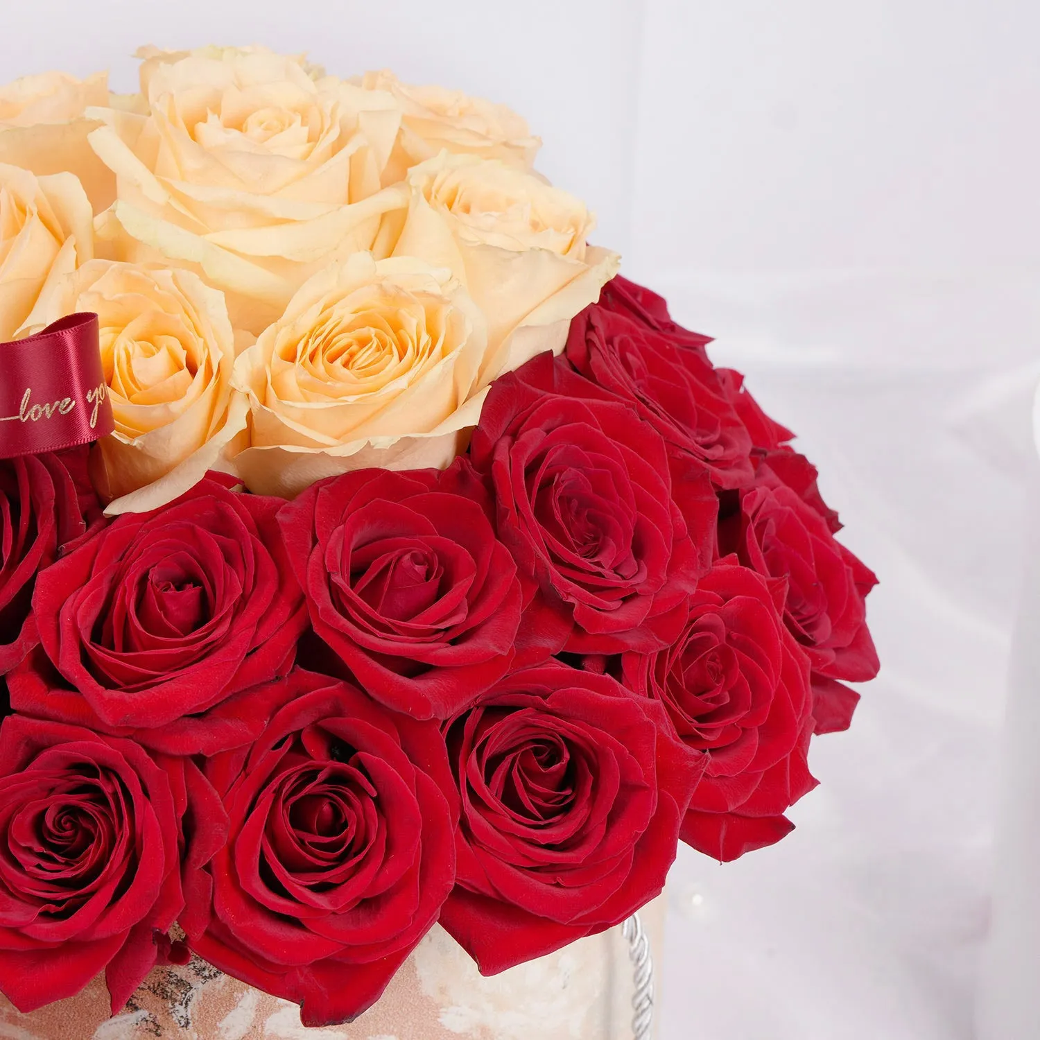 Exquisite Red & Peach Roses Love Box - Perfect Floral Gift