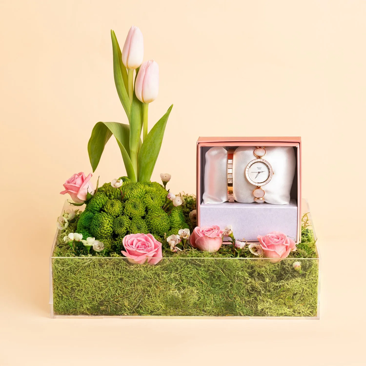 Elegant Gift Set: Loverly Roses and Titan Raga Power Pearls Quartz Analog Watch for Women