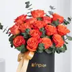 Exquisite 15 Orange Roses Box Arrangement with Eucalyptus and Ruscus