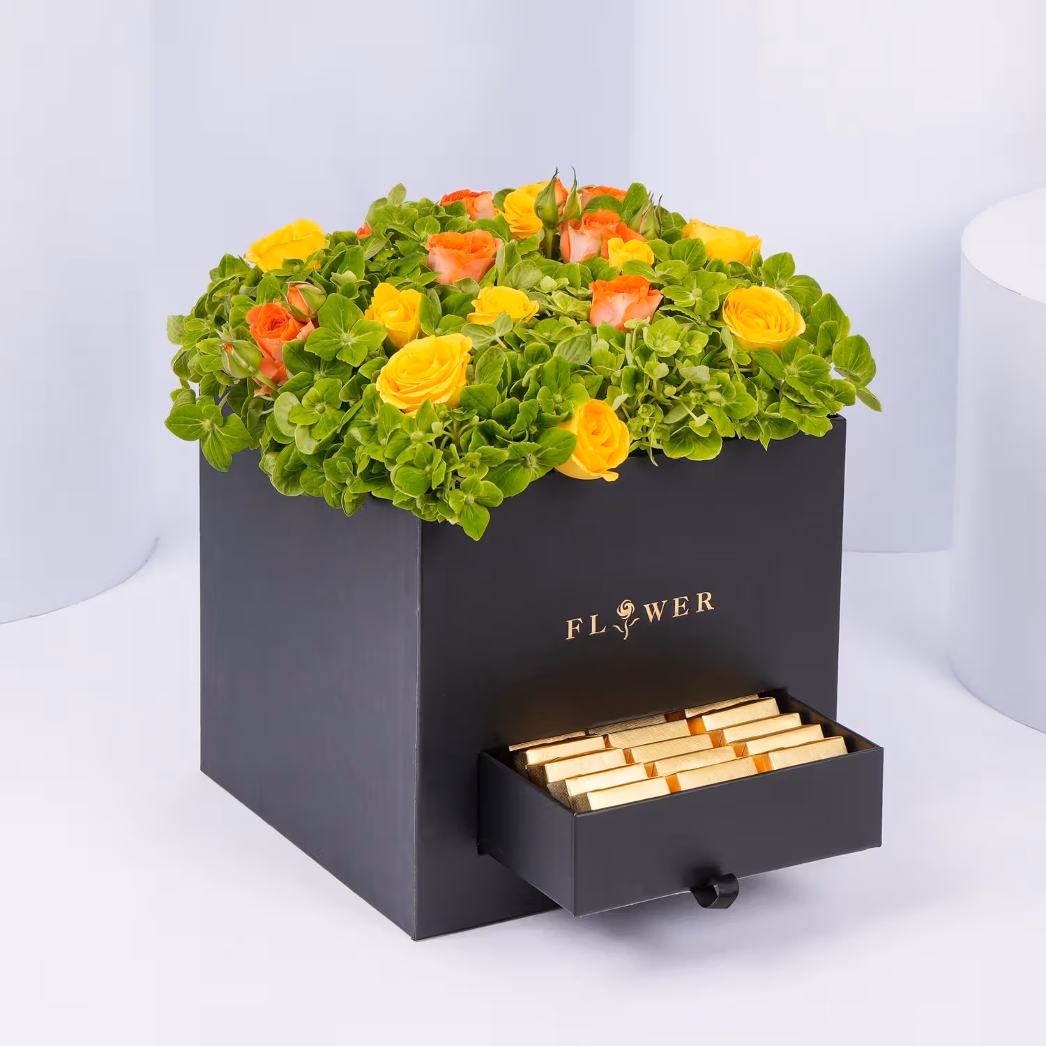 Green Hydrangea & Chocolate Arrangement Box | Eid Mubarak
