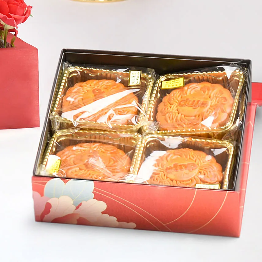 Mid Autumn Wishes Red Tray with Moon Cakes Box