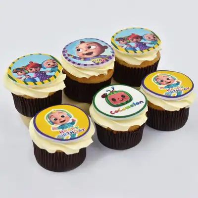 Delicious Cocomelon Theme Vanilla Cupcakes - Set of 6