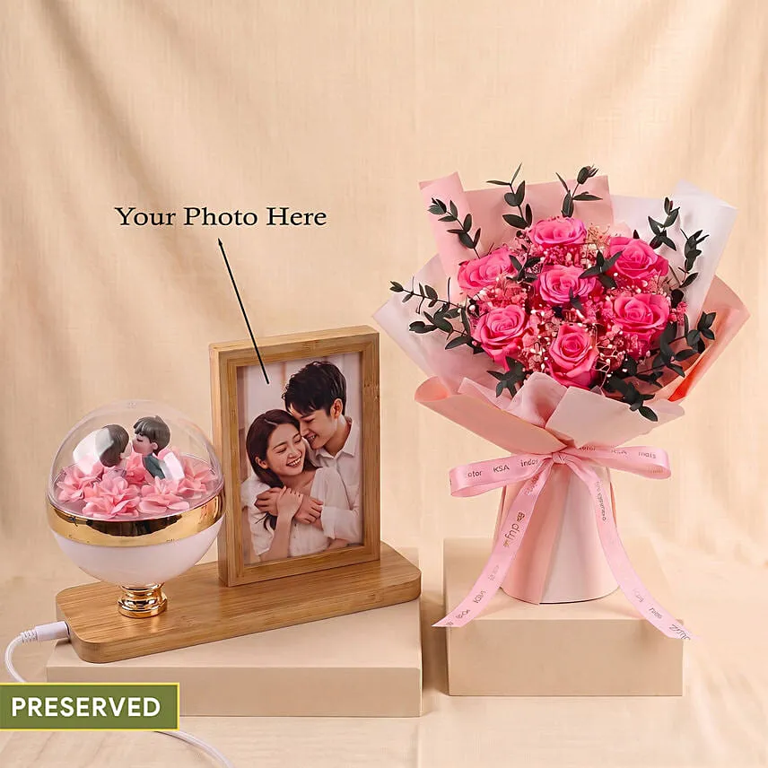 Personalised Photo Dome and Prserved Roses bouquet