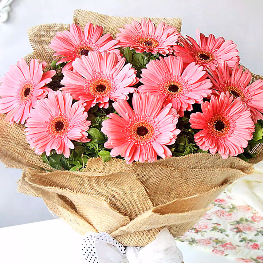 Refreshing Dark Pink Gerberas Bouquet With Chocolate Cake