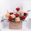 Exquisite Blend of Red and Peach Roses in a Luxury Box