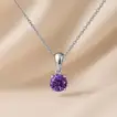 Elegant Purple Glow Silver Necklace with Round-Cut Crystal Pendant