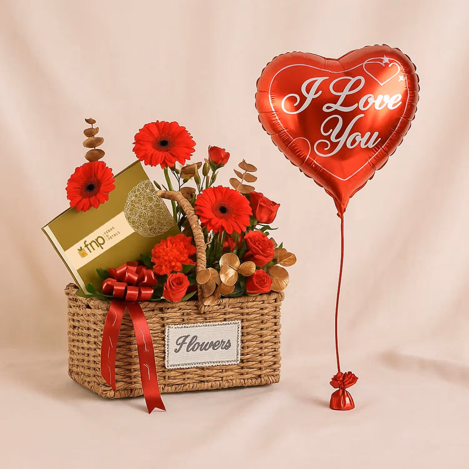 Flower Basket With Chocolate n Heart Shape Balloon