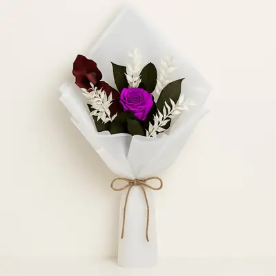 Exquisite Forever Purple Rose Bouquet with Italian Ruscus & Hojas Leaves