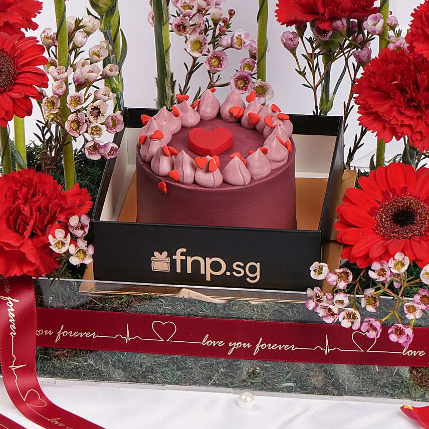 Valentine's Day Cake & Flower Arrangement