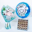 Empire Chocolate Baby Blue Box with Bouquet & Baby Boy Balloon - 25 Assorted Chocolates