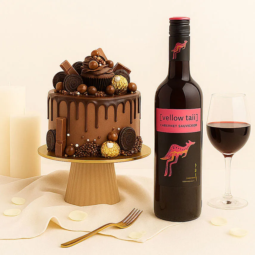 Chocolate Indulgence Cake n Wine Gift Bundle