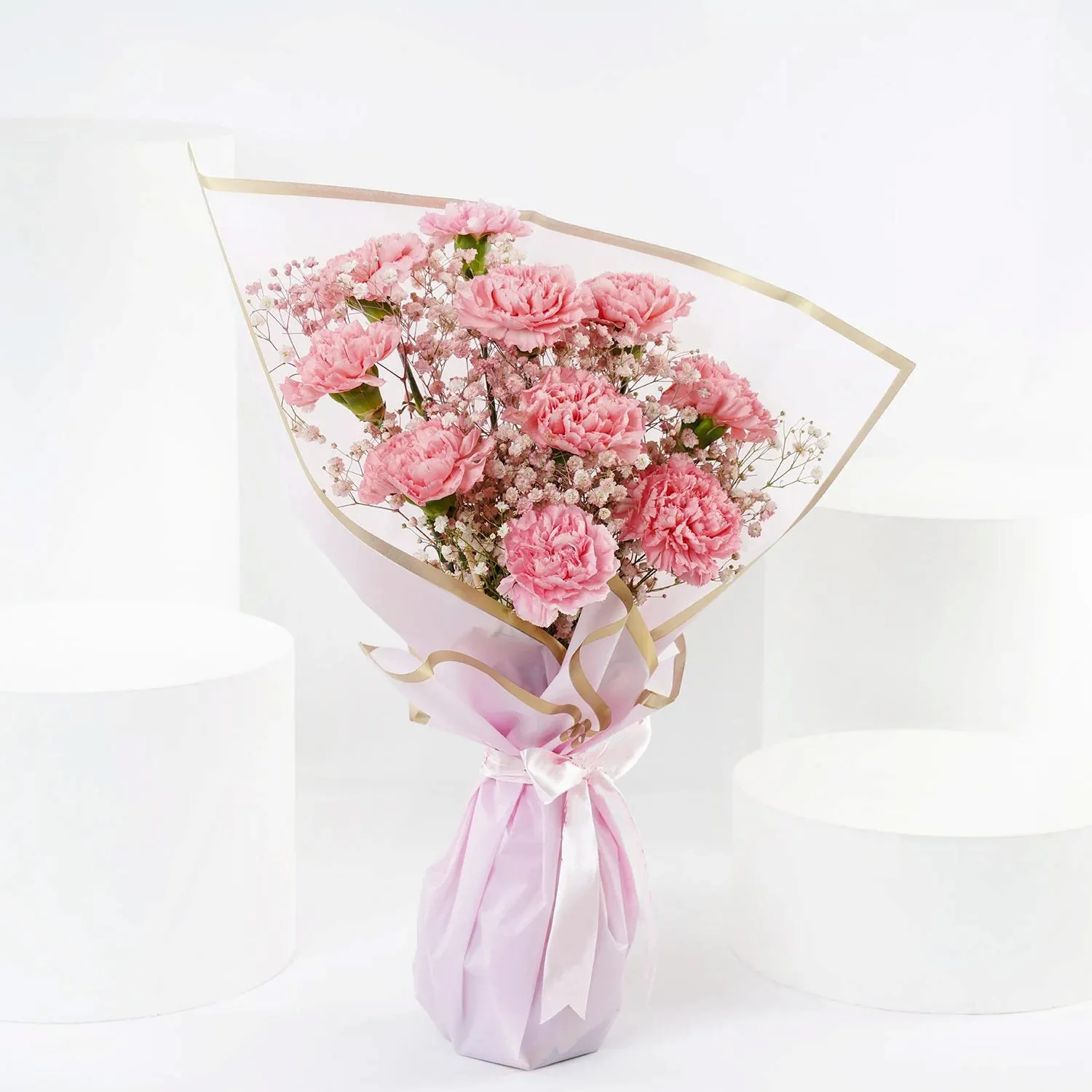 Lavender Glow: Elegant Pink Carnation & Gypso Bouquet