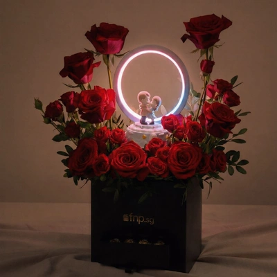 Romantic Red Rose Box with LED Lamp & Chocolates