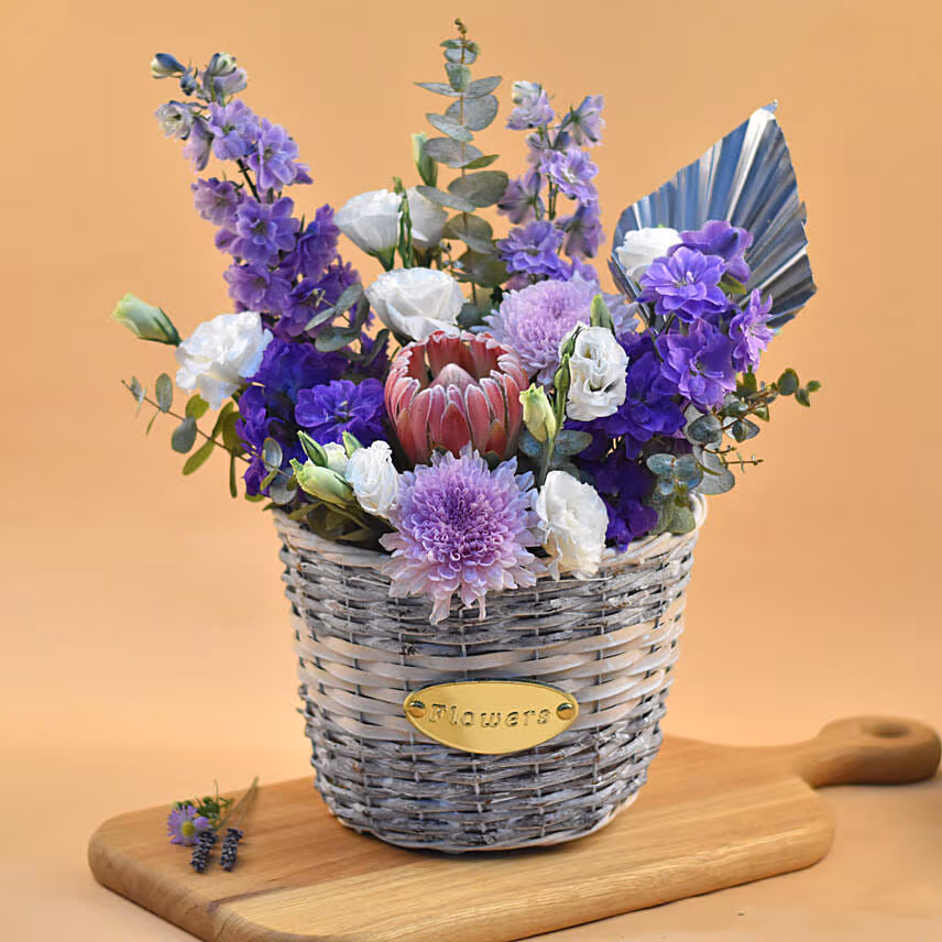 Delightful Mixed Flowers Round Basket