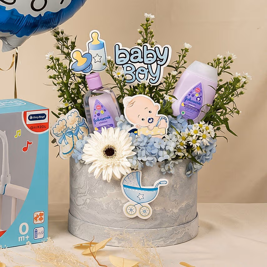 Its a Baby Boy Flowers giftset with Balloon