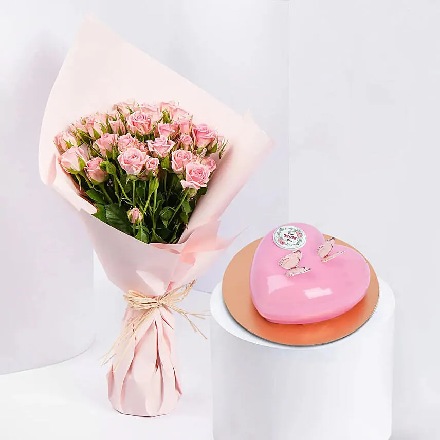 Pink Spray Roses And Cake