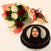Flower Bouquet n Photo Customized Chocolate Cake