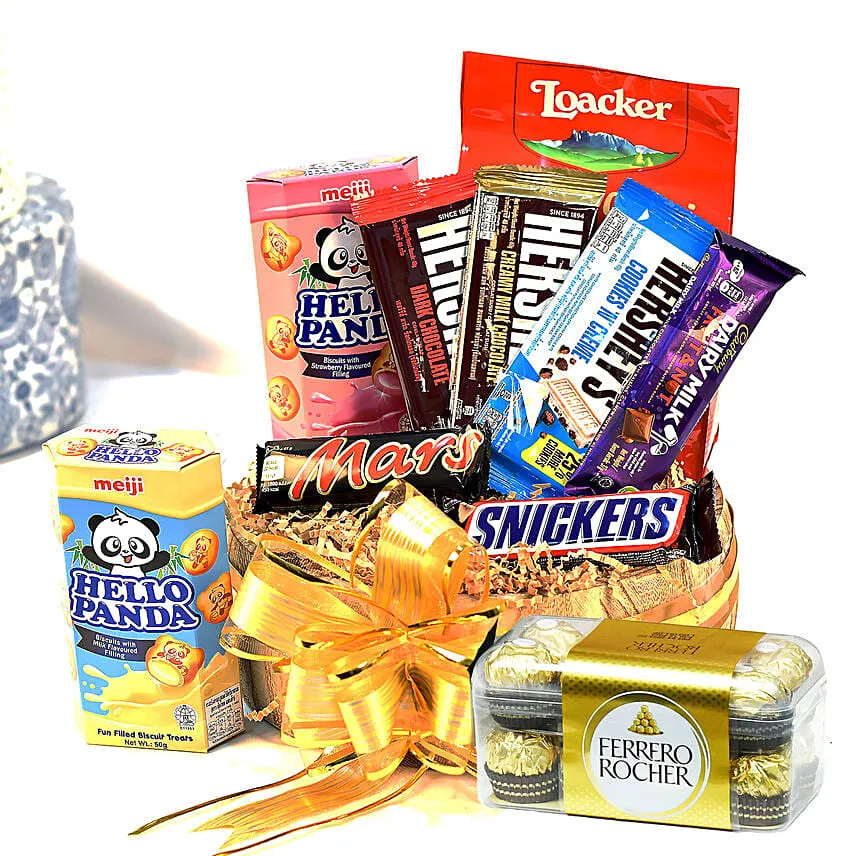 Chocolates Loaded Wooden Basket