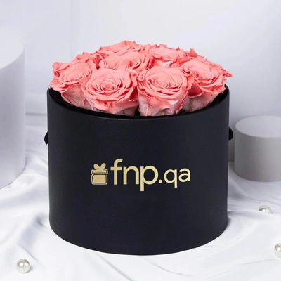 Heartfelt Blossoms | Luxurious 12 Pink Forever Roses in Elegant Black Box - Pink