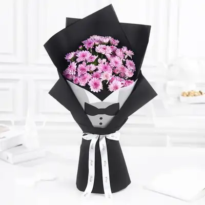 Elegant Daisy Flower Bouquet in Tuxedo Wrap for the Distinguished Gentleman